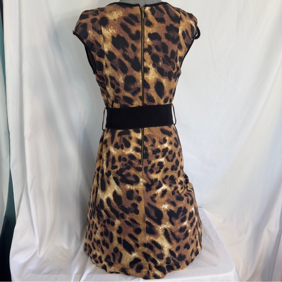 XOXO Leopard Dress Belted Swing Rockabilly Viva Sleevelesss Animal Cheetah Sz L - Picture 2 of 8